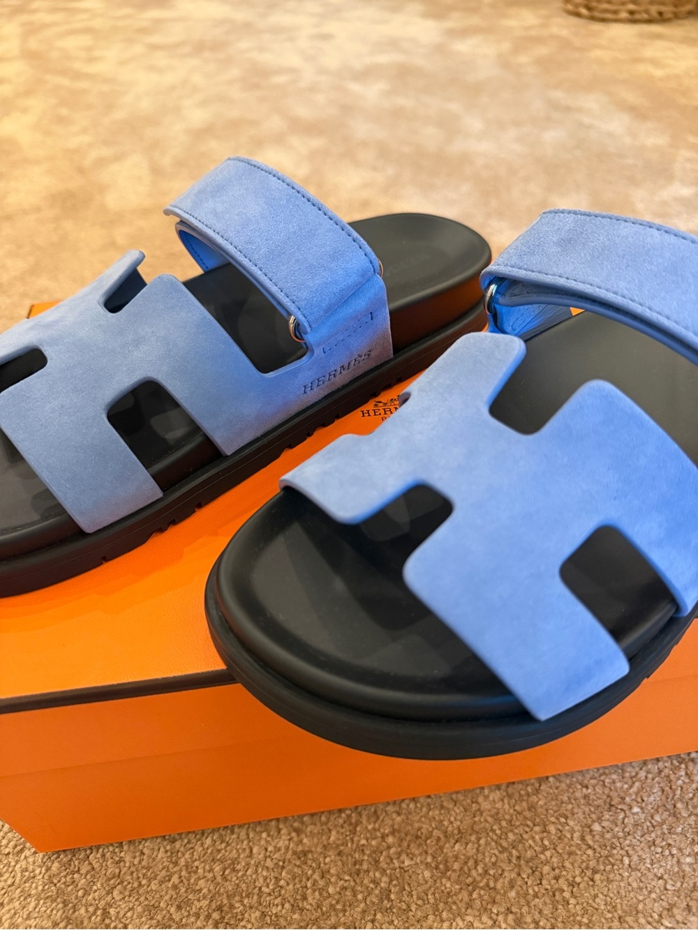 Hermès Blue Suede Chypre Slide Sandals (last pair in US) Sz 36